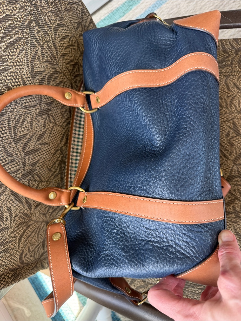 Ghurka Navy and Brown Leather Satchel with Shoulder Strap - Picture 6 of 9